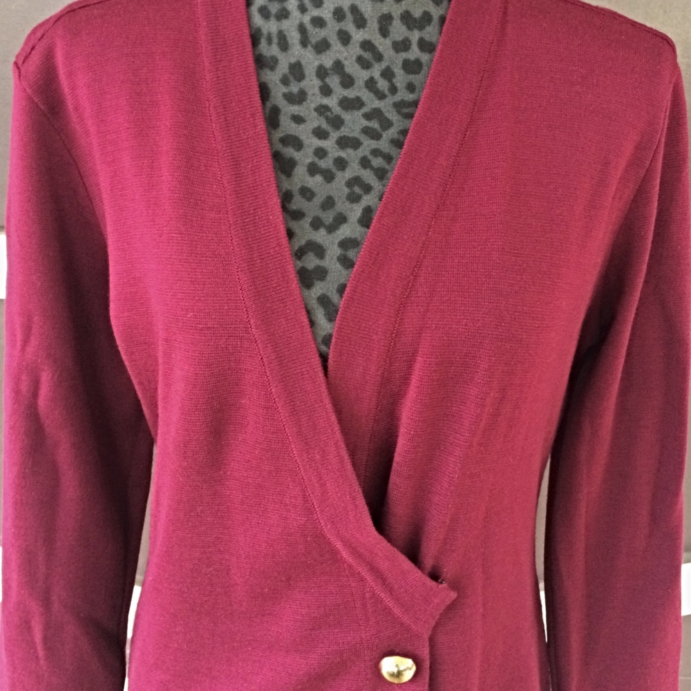Harve Benard Dark Red Long Sleeve Wool Dress - Size Small - Picture 6 of 9